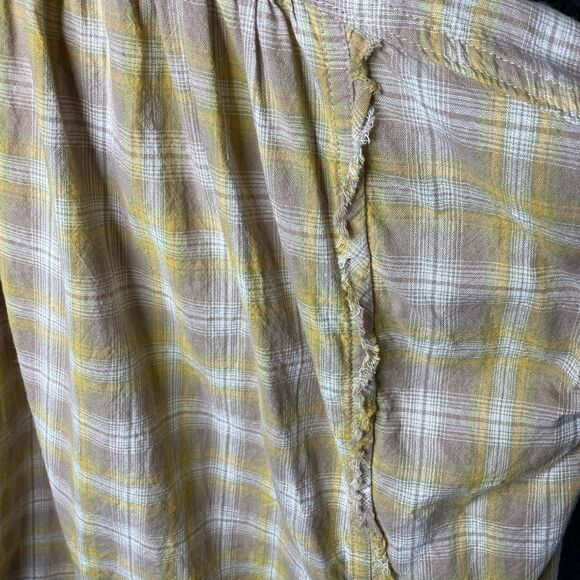 Easel Oversized Plaid Pullover Shirt Womens S Raw Hem Distressed Boho Hippie - Picture 10 of 12